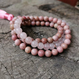 8mm Rhodonite, Dyed Rose Quartz JapaMala, Pink Mala, Namaste Yoga Jewelry