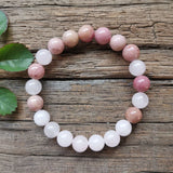 8mm Rhodonite & Rose Quartz Stone Beads with Pendant - Healing Jewelry