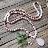 8mm Rhodonite & Rose Quartz Stone Beads with Pendant - Healing Jewelry