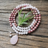 Rhodonite Stone Beads with Rose Quartz Pendant