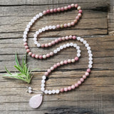 Rhodonite Stone Beads with Rose Quartz Pendant