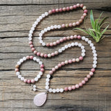 Rhodonite Stone Beads with Rose Quartz Pendant