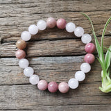 Rhodonite Stone Beads with Rose Quartz Pendant