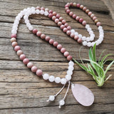 Rhodonite Stone Beads with Rose Quartz Pendant