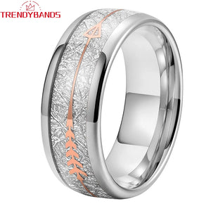 8mm Tungsten Carbide Wedding Band Arrow Meteorite Inlay Ring