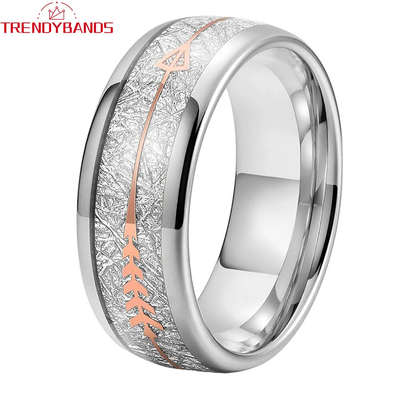 8mm Tungsten Carbide Wedding Band Arrow Meteorite Inlay Ring