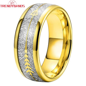 8mm Tungsten Carbide Wedding Band Arrow Meteorite Inlay Ring