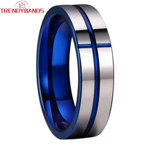 8mm Tungsten Carbide Wedding Band Grooved Polished Ring