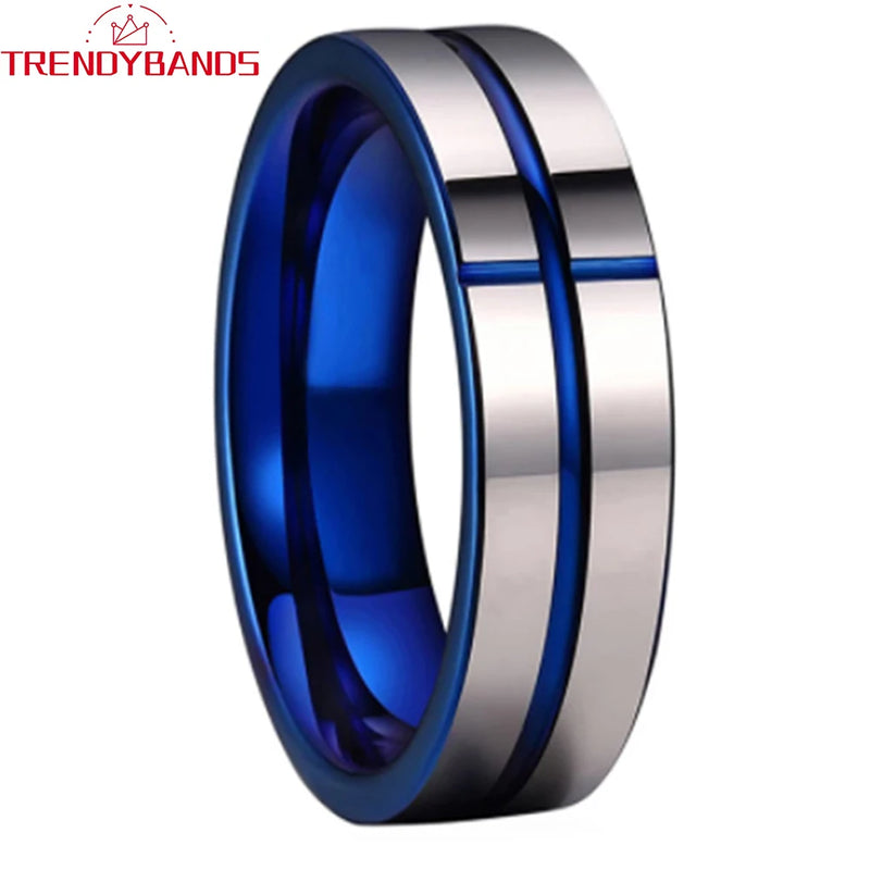 8mm Tungsten Carbide Wedding Band Grooved Polished Ring