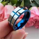 8mm Tungsten Carbide Wedding Band Grooved Polished Ring