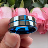 8mm Tungsten Carbide Wedding Band Grooved Polished Ring