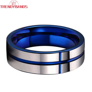 8mm Tungsten Carbide Wedding Band Grooved Polished Ring