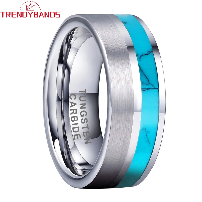 8mm Tungsten Carbide Wedding Band with Shell Inlay