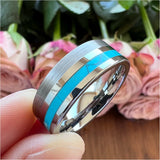 8mm Tungsten Carbide Wedding Band with Shell Inlay