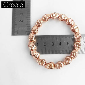 8mm Rose Skulls Bead Bracelet, Silver Punk Jewelry