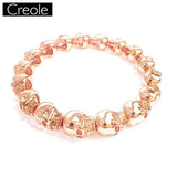 8mm Rose Skulls Bead Bracelet, Silver Punk Jewelry