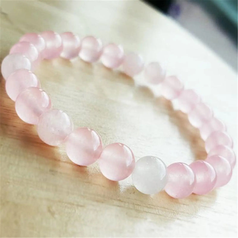 Rose Quartz Beads Bracelet 7.5in Cuff Meditation Healing