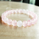 Rose Quartz Beads Bracelet 7.5in Cuff Meditation Healing
