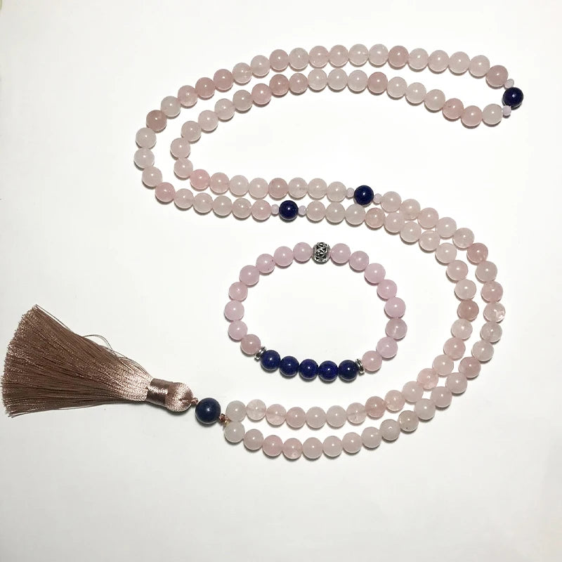 8mm Rose Quartz Lapis Lazuli Japamala Set