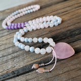 Rose Quartz Pendant, White Stone Beads, Prayer Bracelet