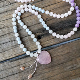 Rose Quartz Pendant, White Stone Beads, Prayer Bracelet