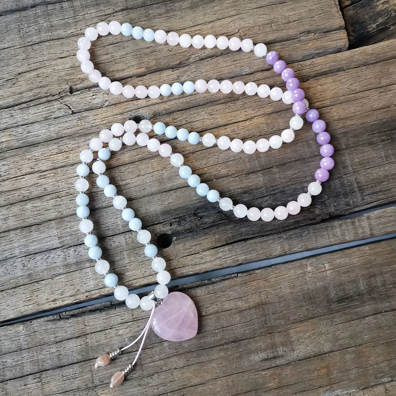 Rose Quartz Pendant, White Stone Beads, Prayer Bracelet
