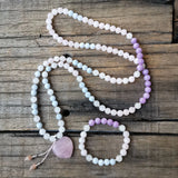 Rose Quartz Pendant, White Stone Beads, Prayer Bracelet