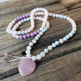 Rose Quartz Pendant, White Stone Beads, Prayer Bracelet
