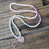 Rose Quartz Pendant, White Stone Beads, Prayer Bracelet