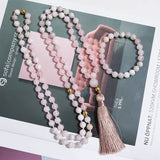 8mm Rose Quartz Crazy Agate Beads 108 Japamala Necklace
