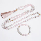 8mm Rose Quartz Crazy Agate Beads 108 Japamala Necklace