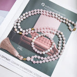 8mm Rose Quartz Crazy Agate Beads 108 Japamala Necklace