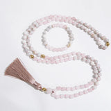 8mm Rose Quartz Crazy Agate Beads 108 Japamala Necklace