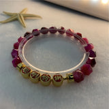 Rose Red Tiger Eye Bracelet 7.5inch Elasticity Rope Women Y911