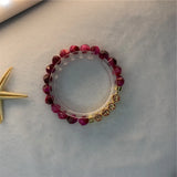 Rose Red Tiger Eye Bracelet 7.5inch Elasticity Rope Women Y911