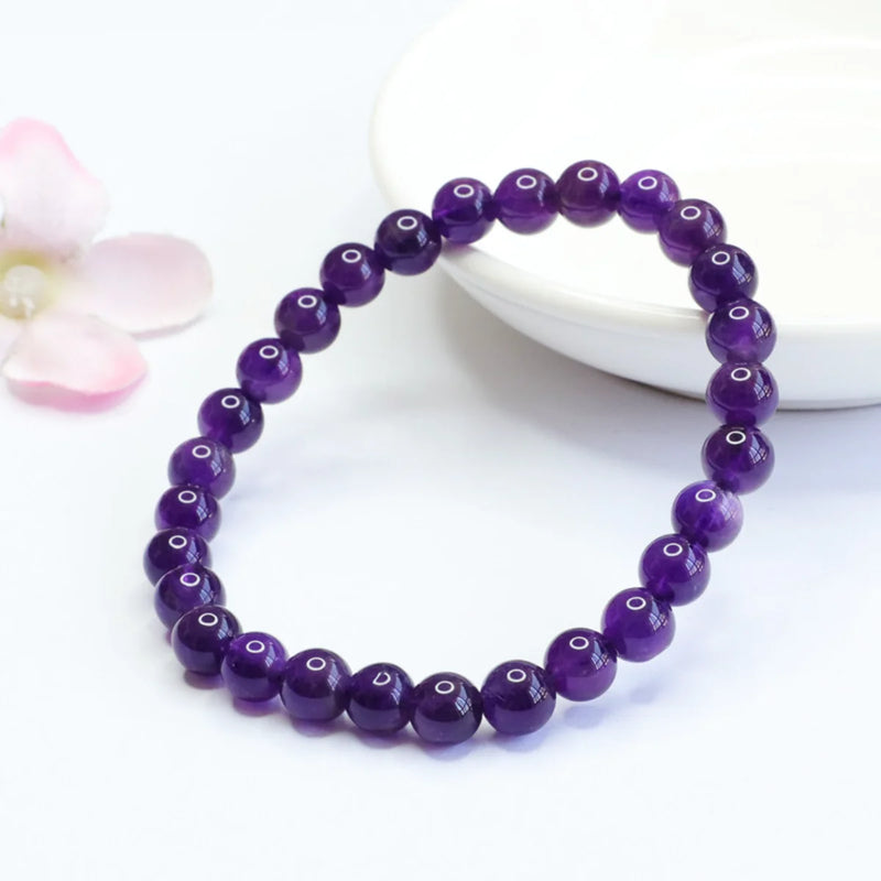 8mm Round Purple Natural Amethyst Jade Chalcedony Bracelets