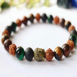 8mm Rudraksha Green Tiger's Eye Buddha Bracelet National Style
