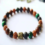 8mm Rudraksha Green Tiger's Eye Buddha Bracelet National Style