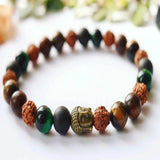 8mm Rudraksha Green Tiger's Eye Buddha Bracelet National Style