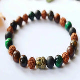 8mm Rudraksha Green Tiger's Eye Buddha Bracelet National Style