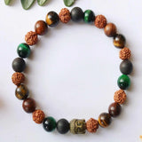 8mm Rudraksha Green Tiger's Eye Buddha Bracelet National Style
