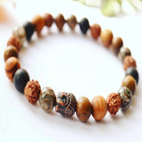 8mm Rudraksha Tibetan dZi Agate Copper Buddha Sandalwood Bracelet