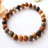8mm Rudraksha Tibetan dZi Agate Copper Buddha Sandalwood Bracelet