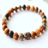 8mm Rudraksha Tibetan dZi Agate Copper Buddha Sandalwood Bracelet