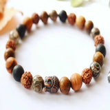 8mm Rudraksha Tibetan dZi Agate Copper Buddha Sandalwood Bracelet