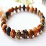 8mm Rudraksha Tibetan dZi Agate Copper Buddha Sandalwood Bracelet