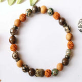 8mm Rudraksha Tibetan dzi agate Cedar Wood Bronze Buddha Bracelet