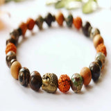 8mm Rudraksha Tibetan dzi agate Cedar Wood Bronze Buddha Bracelet