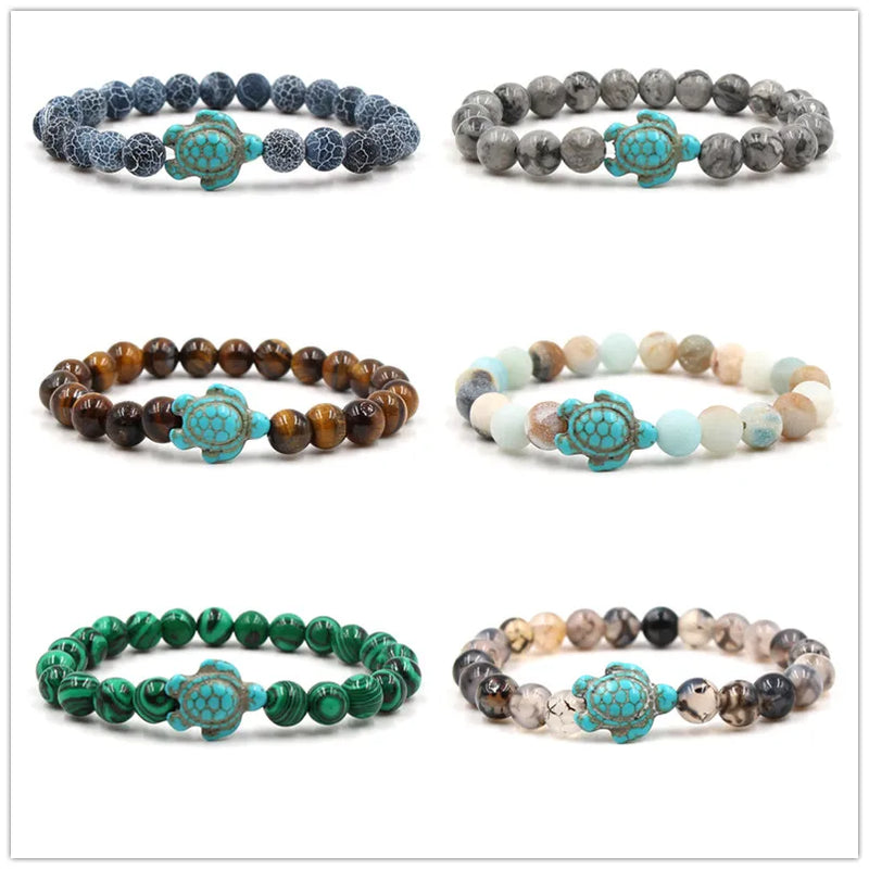 8mm Sea Turtles Beads Turquoise Elastic Bracelet