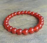 8mm Set of 2 Bracelets Red Stone Yellow Quartz Natural Stone Beaded Elastic